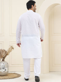 SOJANYA PLUS Plus Size Floral Embroidered Pure Cotton Straight Kurta with Pyjamas