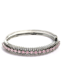 KARATCART Silver-Plated & Pink American Diamond Studded Bangle