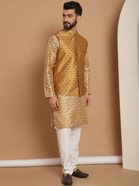 Anouk Regular Printed Thread Work Straight Kurta Churidar with Nehru jacket
