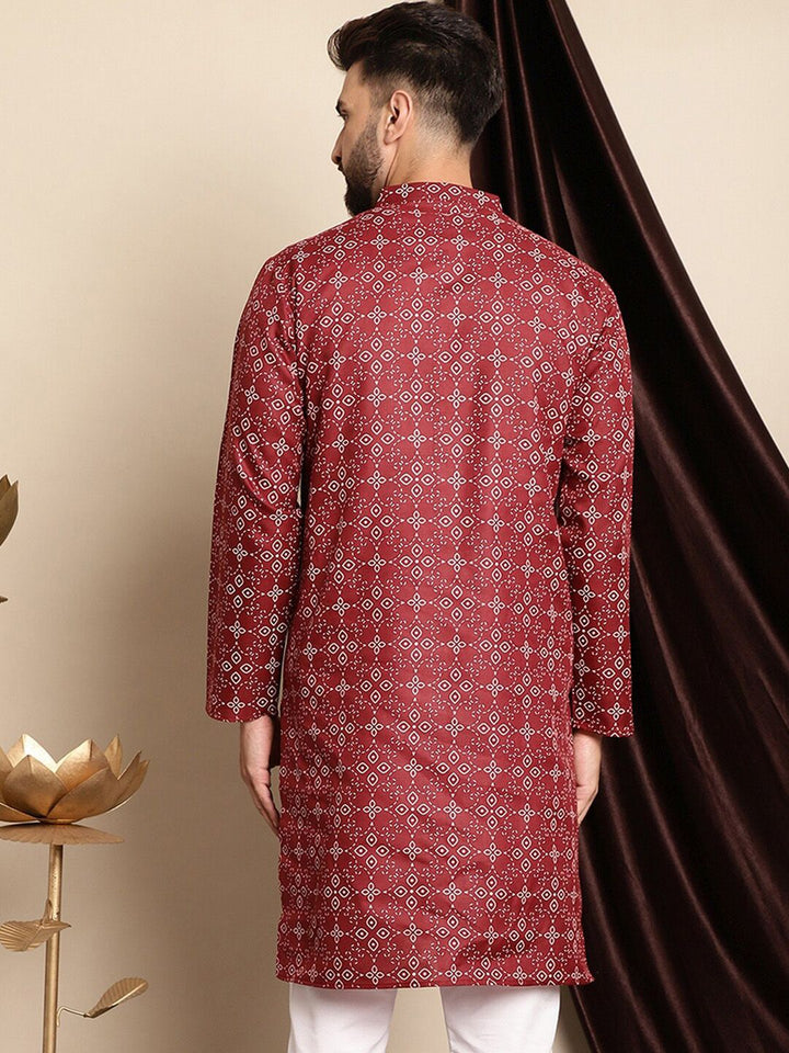 Anouk Ethnic Motifs Printed Band Collar Cotton Linen Regular Kurta