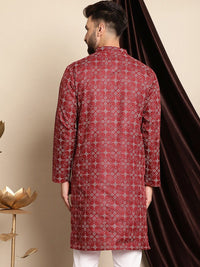 Anouk Ethnic Motifs Printed Band Collar Cotton Linen Regular Kurta