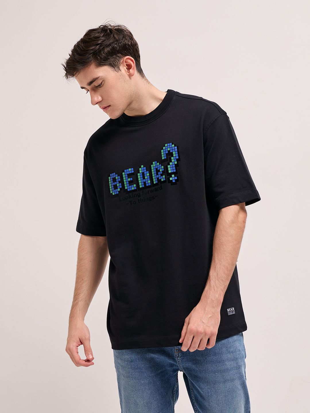 THE BEAR HOUSE Men Typography Printed Round Neck Pure Cotton Oversized T-shirt