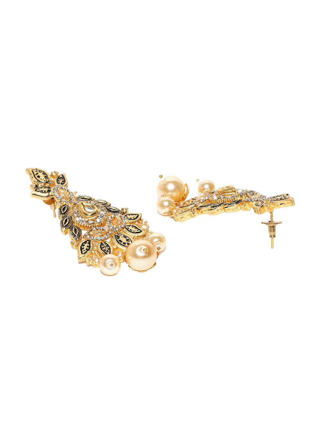 Anouk Off White Gold-Plated Cubic Zirconia Stone Studded & Beaded Dome Shaped Jhumkas