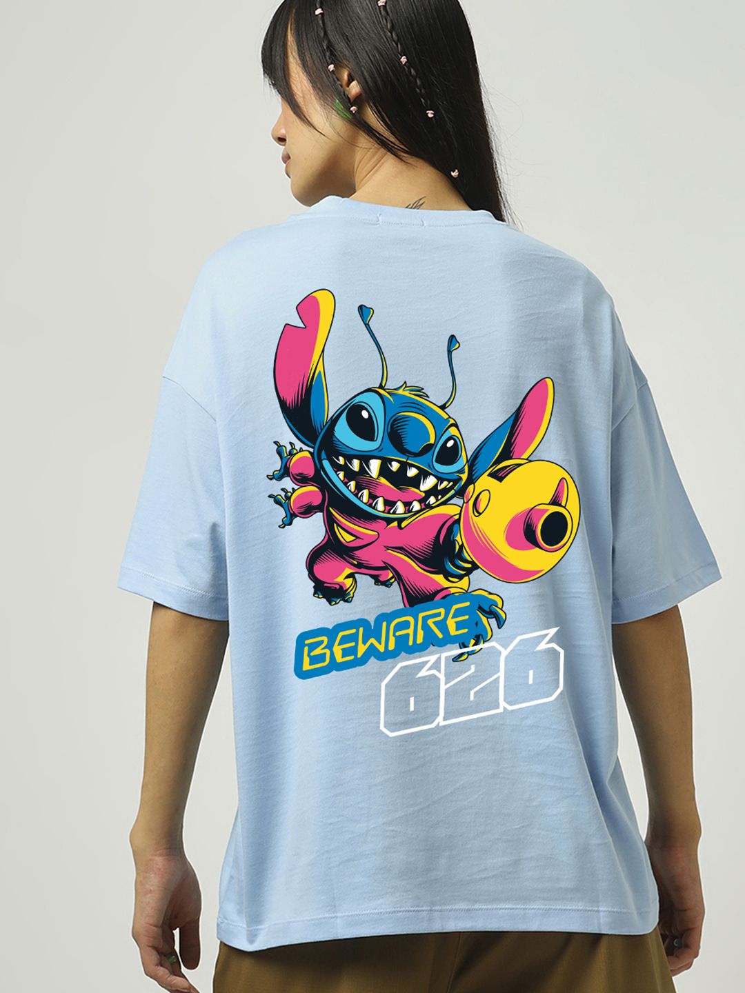 Bewakoof Official Disney Merchandise Lilo & Stitch Pure Cotton Printed Oversized T-Shirt