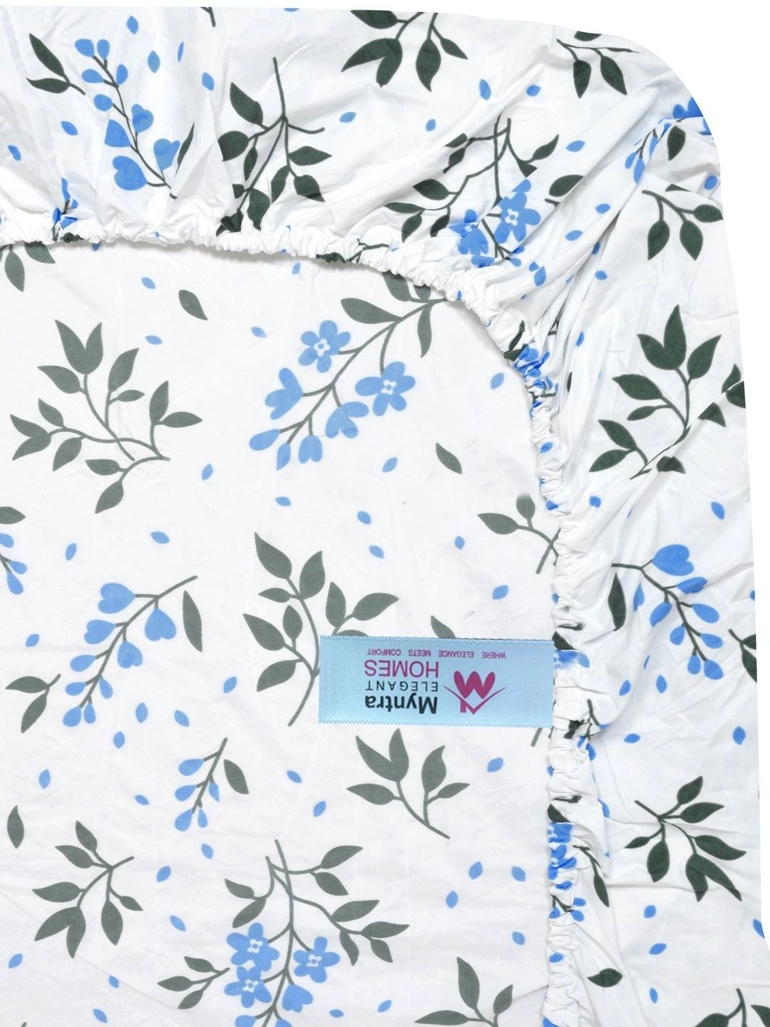 Myntra Elegant Homes White & Blue Floral 300 TC King Bedsheet with 2 Pillow Covers