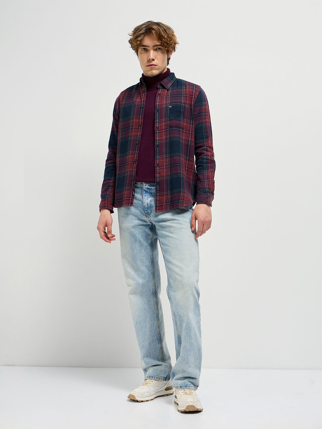 THE BEAR HOUSE Men Button-Down Collar Tartan Checked Cotton Casual Shirt