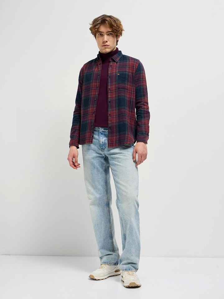 THE BEAR HOUSE Men Button-Down Collar Tartan Checked Cotton Casual Shirt