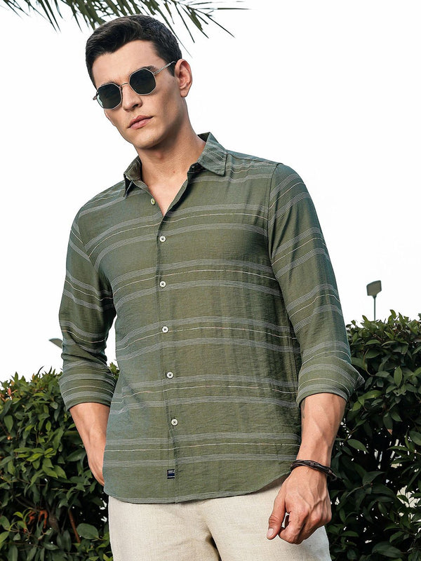 Thomas Scott Striped Spread Collar Lengan Panjang Lengan Slim Premium Fit