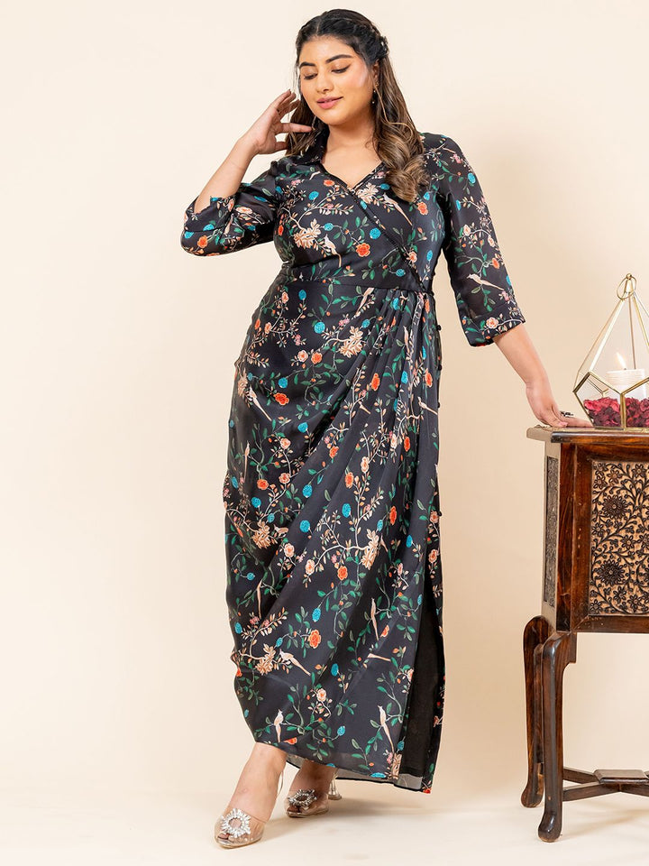 Mamicha Women Floral Print Pakaian Georgette Fit & Flare