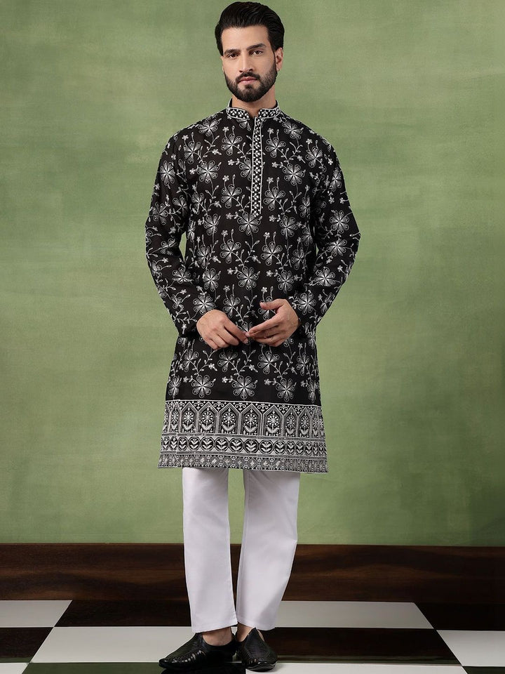SOJANYA Kurta Kerja Benang Sulam Bunga Lelaki
