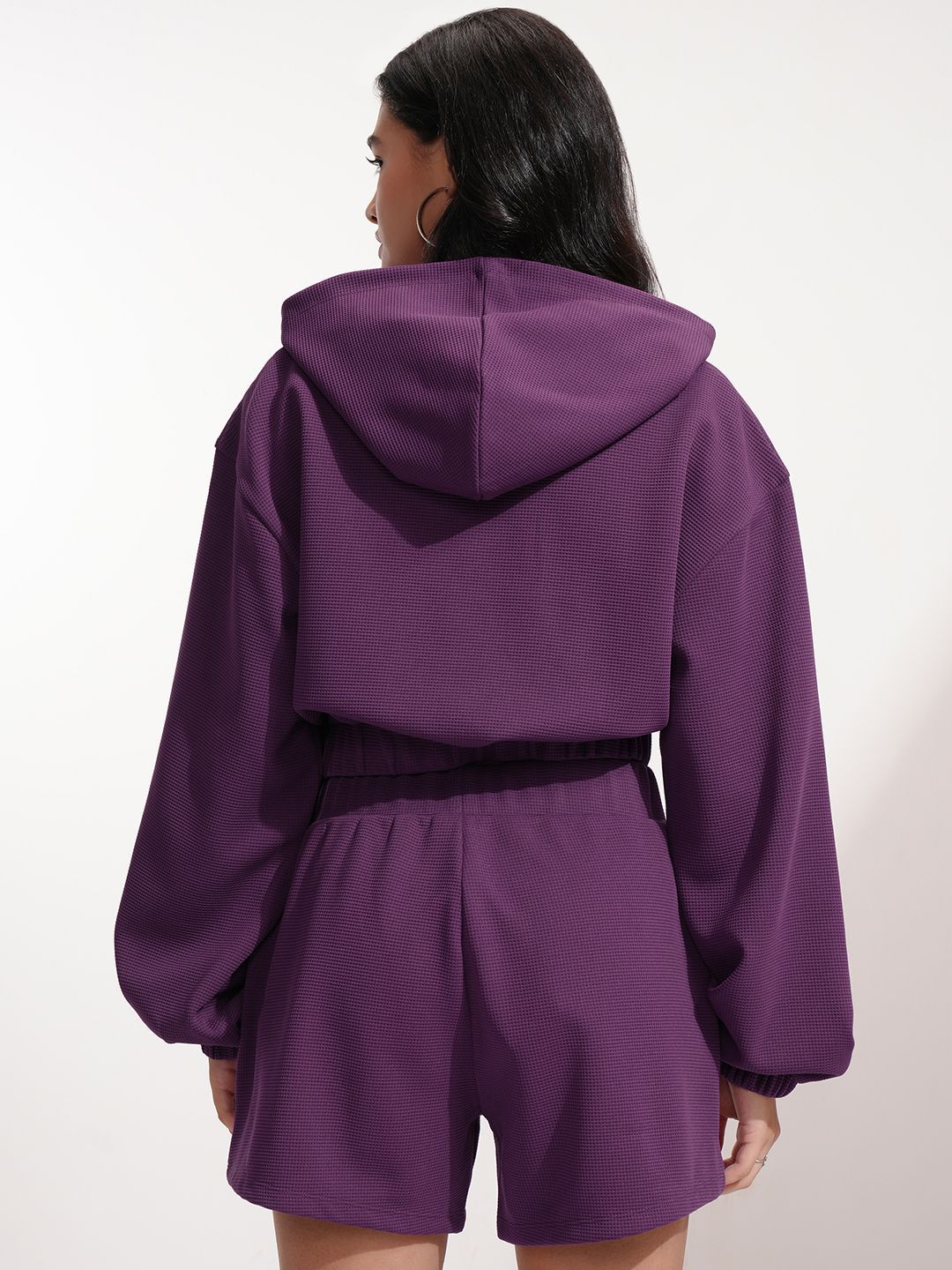 ESPYR By Tokyo Talkies Hooded Self Design Sweatshirt With Shorts
