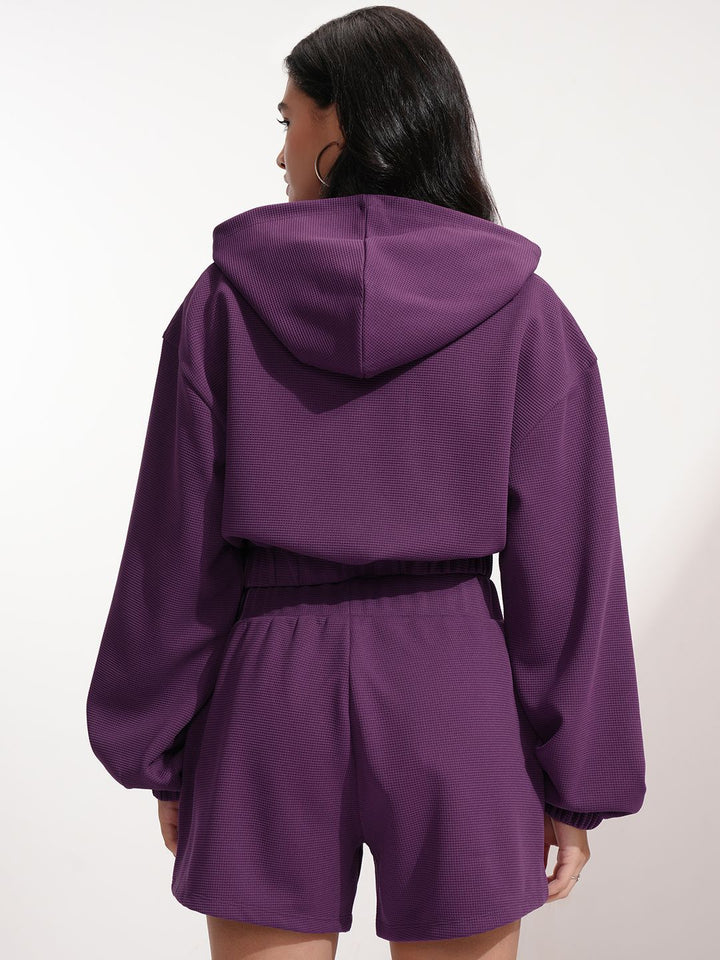 ESPYR By Tokyo Talkies Hooded Self Design Sweatshirt With Shorts
