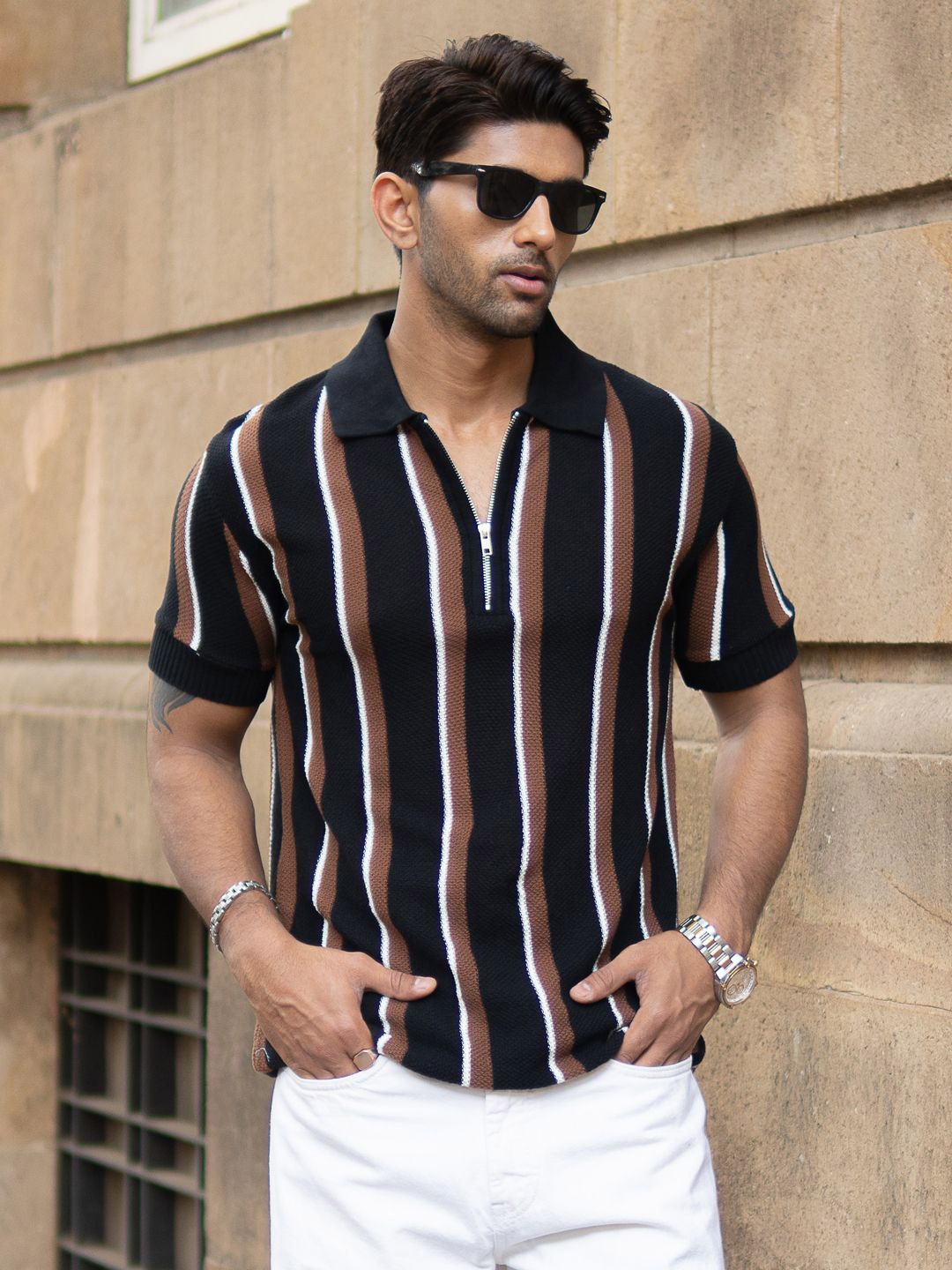 Powerlook Men Striped Polo Collar T-shirt