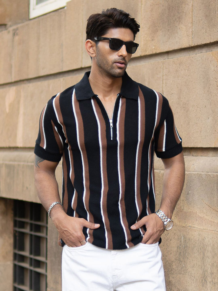 Powerlook Men Striped Polo Collar T-shirt