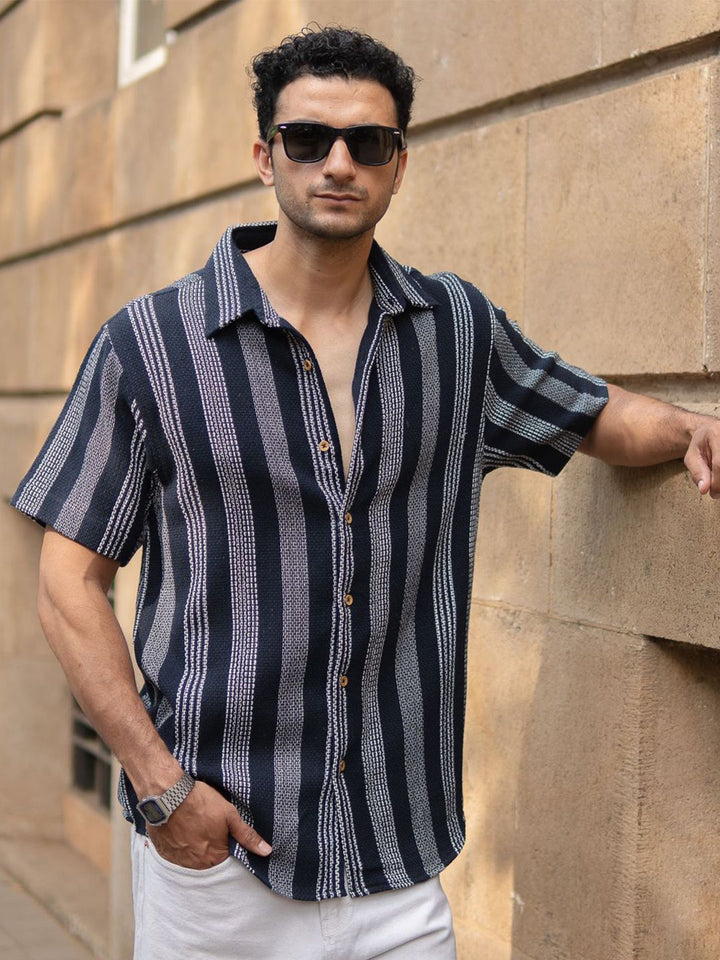 Powerlook Men Striped Spread Collar Cotton Casual Shirt