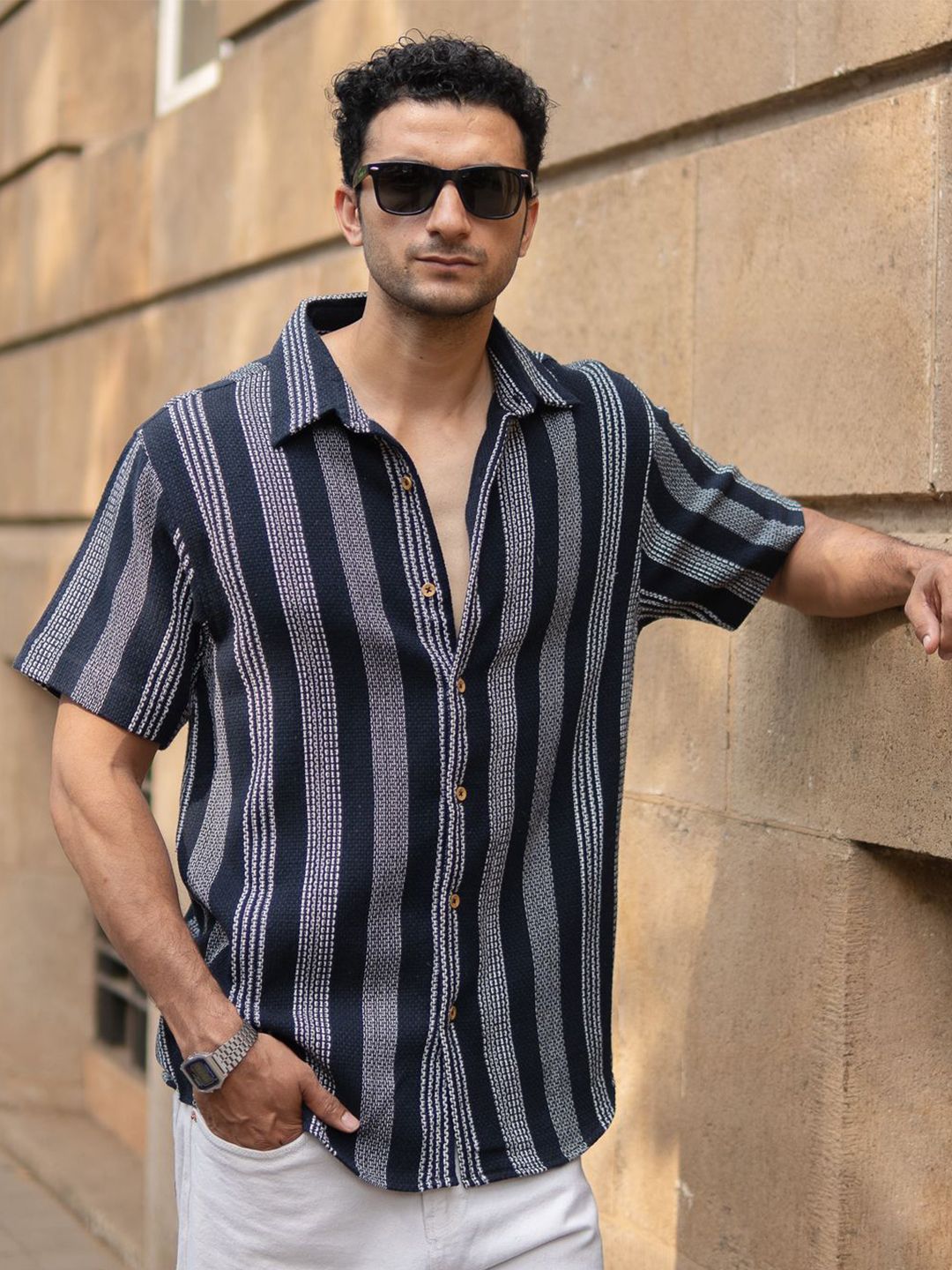 Powerlook Men Striped Spread Collar Cotton Casual Shirt