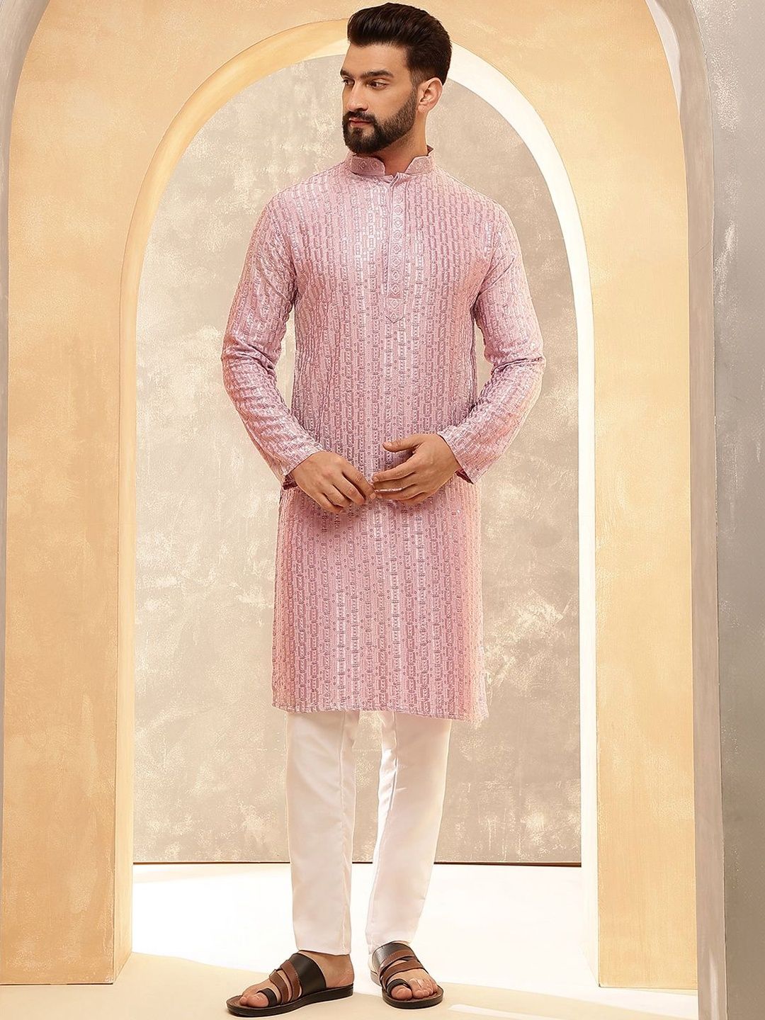 SOJANYA Men Embroidered Regular Kurta with Pyjamas