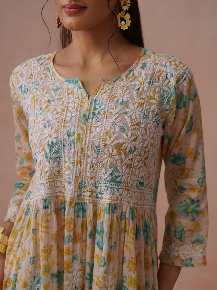 Pakaian Maxi Cetakan Bunga Rumah Chikankari