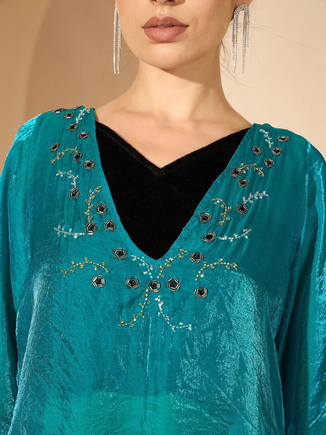 Antheaa Silk Embellished V-Neck Tunic with Trousers