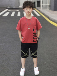 YK Boys Printed Round Neck Pure Cotton T-Shirt With Shorts