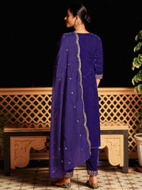 KALINI Ethnic Motifs Embroidered Sequinned Velvet Kurta with Trousers & Dupatta