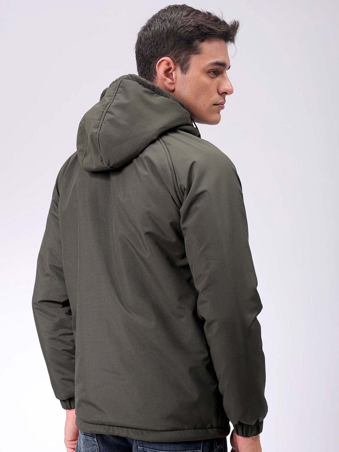 The Indian Garage Co Men Hooded Solid Puffer Utility Jacket