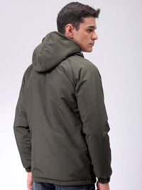 The Indian Garage Co Men Hooded Solid Puffer Utility Jacket