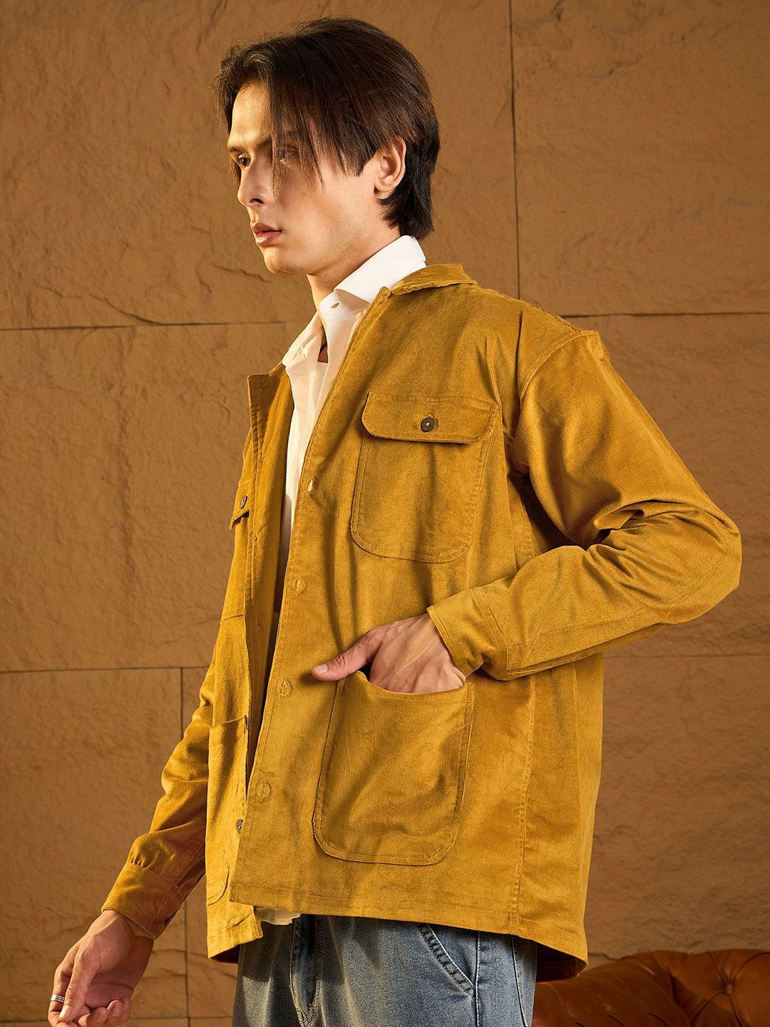 DENNISON Men Four Pocket Drop Shoulder Oversized Corduroy Shacket