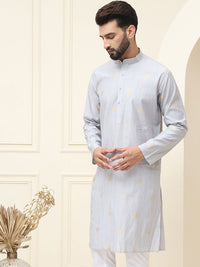 SOJANYA Geometric Woven Design Band Collar Jacqard Straight Kurta