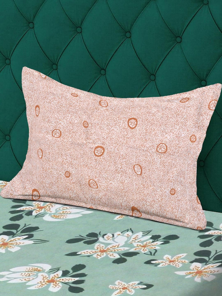 KLOTTHE Green Floral 300 TC Single Bedsheet With 1 Pillow Covers
