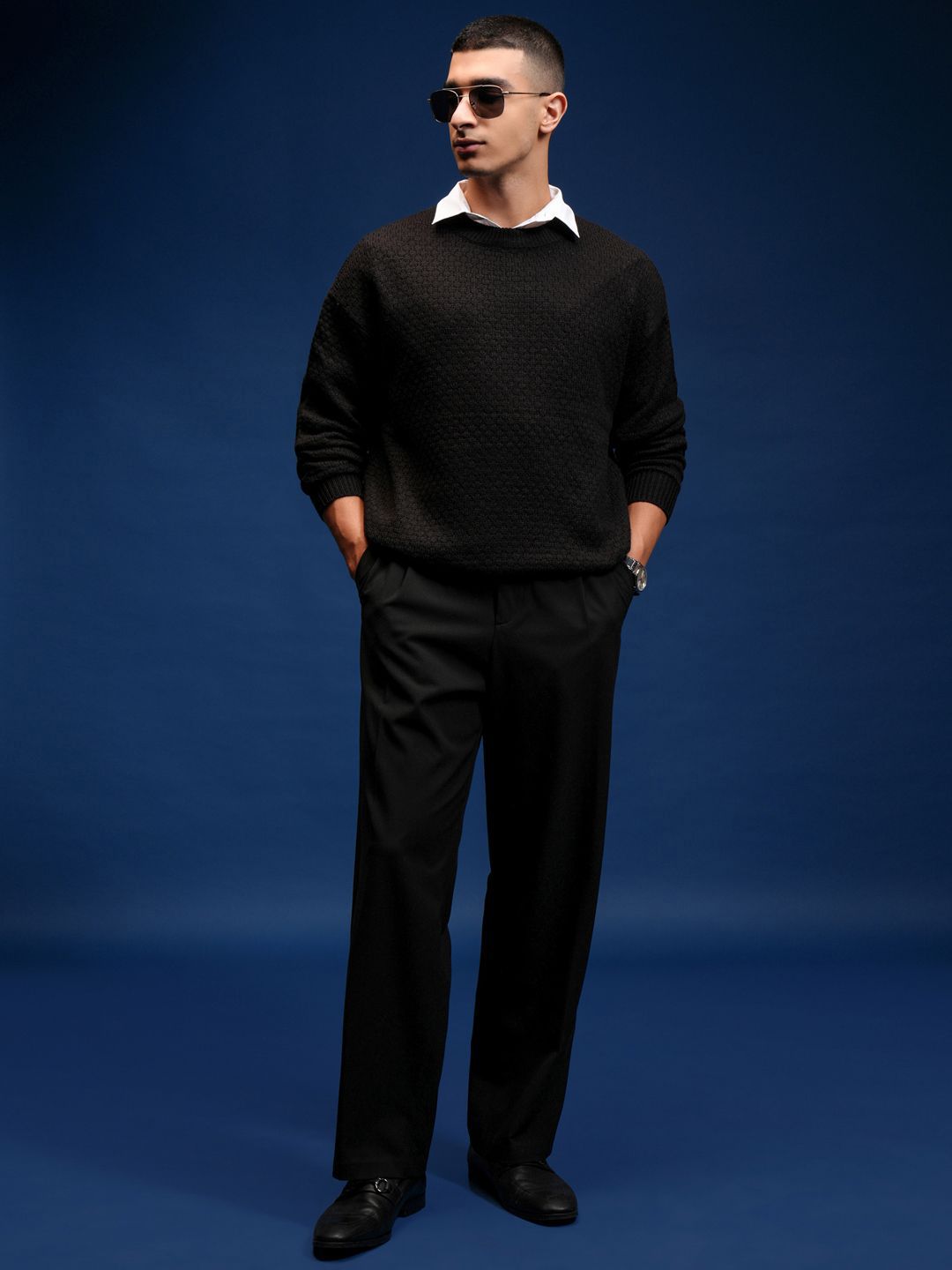 HIGHLANDER Men Self Design Round Neck Pullover