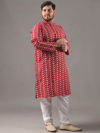 SOJANYA PLUS Plus Size Lelaki Kolar Jalur Sulam Bunga Kurta Lurus Dan Piyama