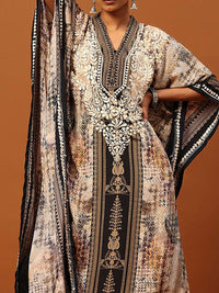 Rumah Chikankari Wanita Krep Coklat Chikankari Sulam Kurta