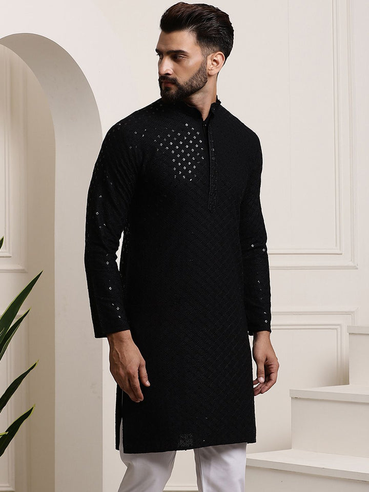 SOJANYA Lelaki Black Thread Work Kurta