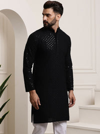 SOJANYA Lelaki Black Thread Work Kurta