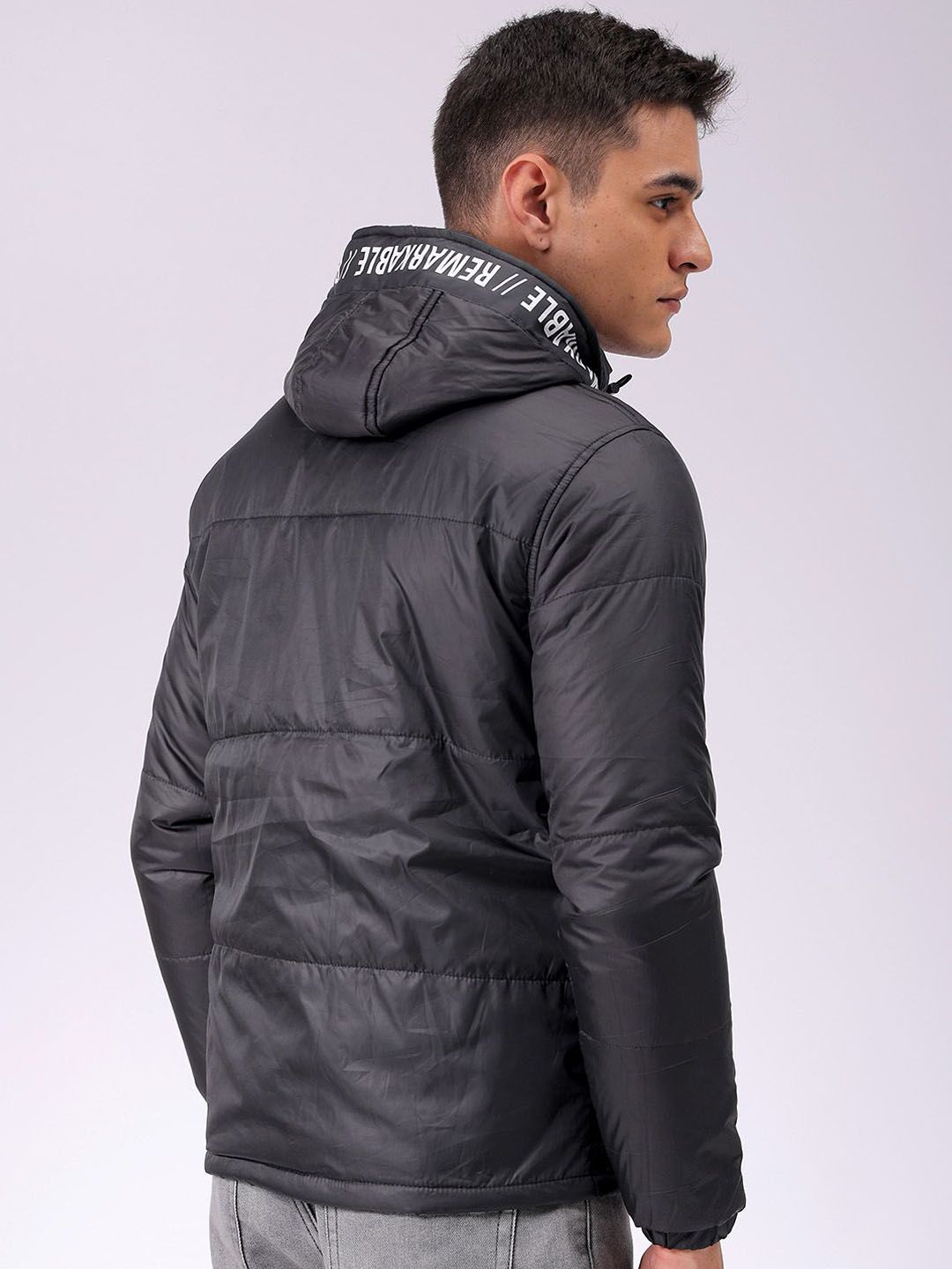 The Indian Garage Co Men Hooded Typography Printed Puffer Jacket