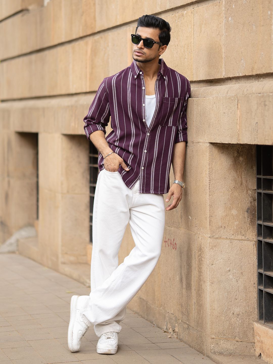 Powerlook Men Striped Spread Collar Cotton Casual Shirt