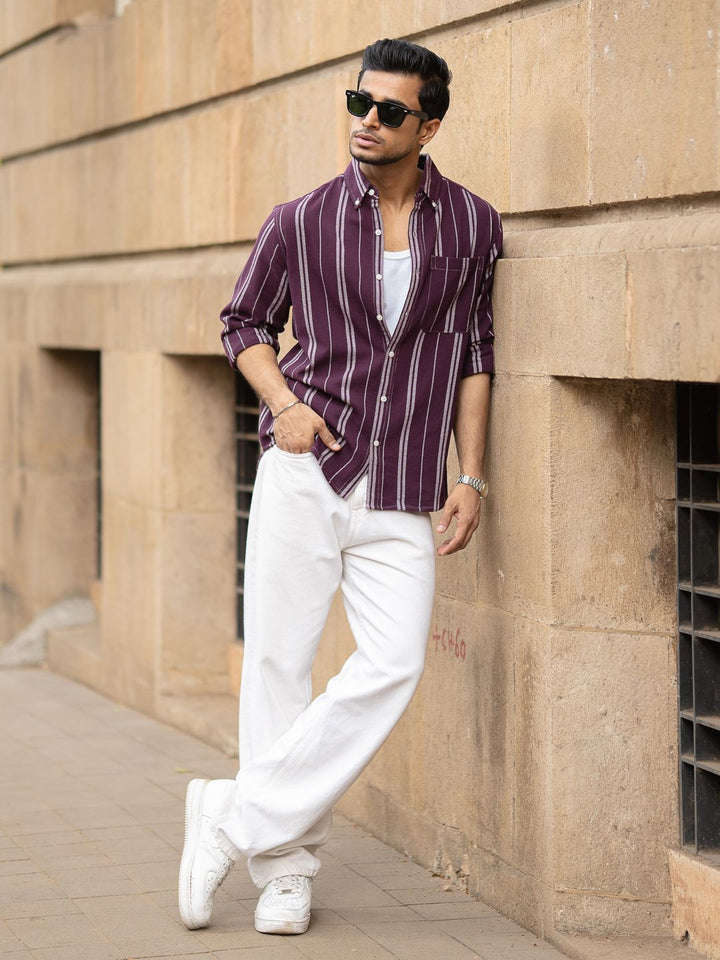 Powerlook Men Striped Spread Collar Cotton Casual Shirt