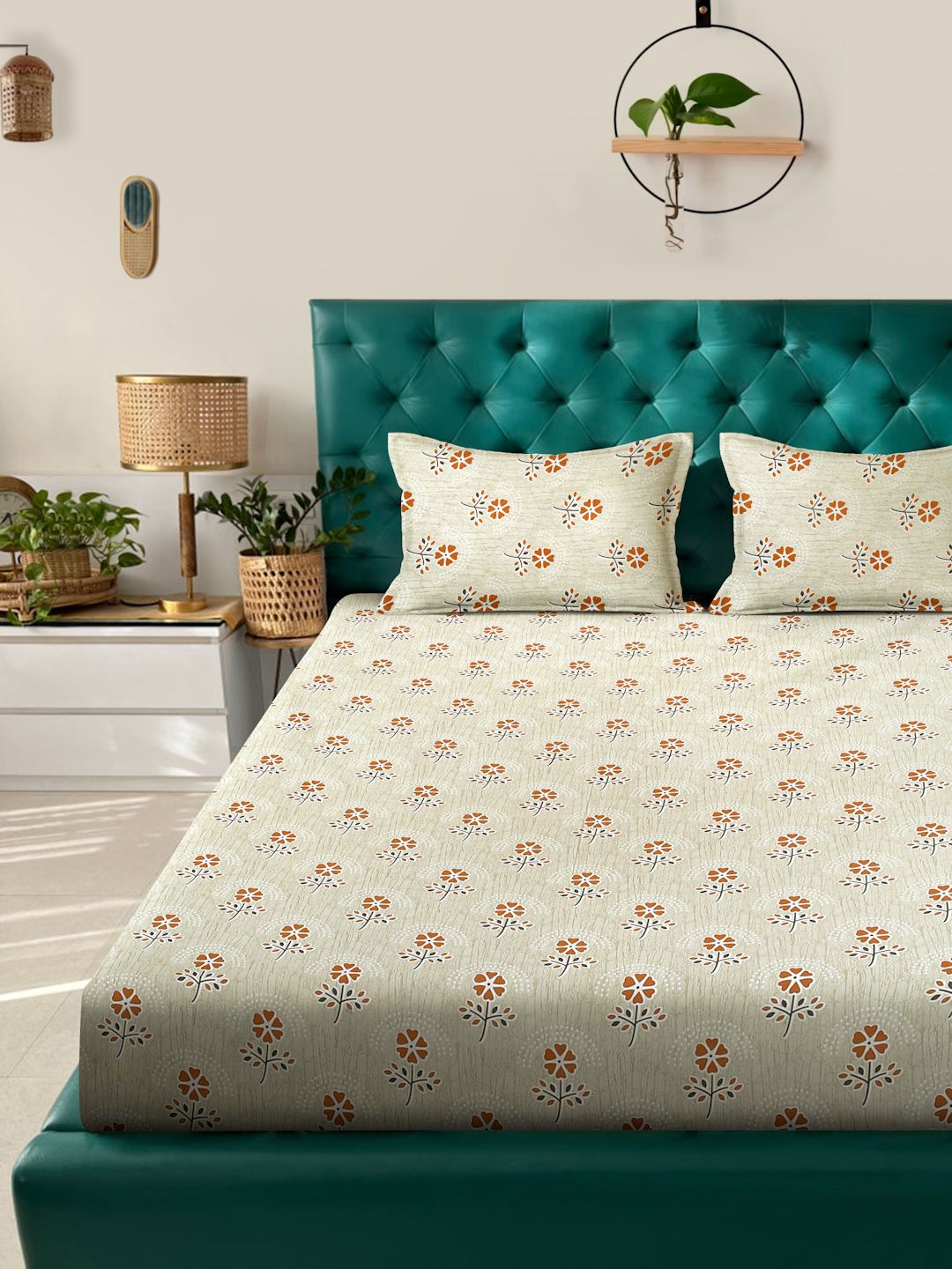 Myntra Elegant Homes Kuning Bunga Kapas Tulen 400 TC Set Cadar King Double-2.5mX2.25m