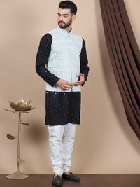 Anouk Embroidered Sequinned Pure Cotton Straight Kurta With Churidar & Nehru Jacket