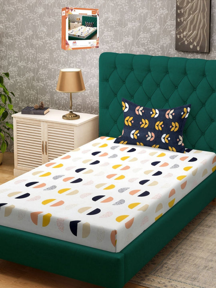 Myntra Elegant Homes White Geometric Polycotton 300 TC Single Cadar Halus dengan Sarung Bantal-89 x 59 inci