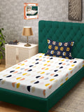 Myntra Elegant Homes White Geometric Polycotton 300 TC Single Cadar Halus dengan Sarung Bantal-89 x 59 inci