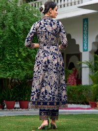 Kalini Floral Printed Thread Work Anarkali kurta dengan Palazzos & Dupatta