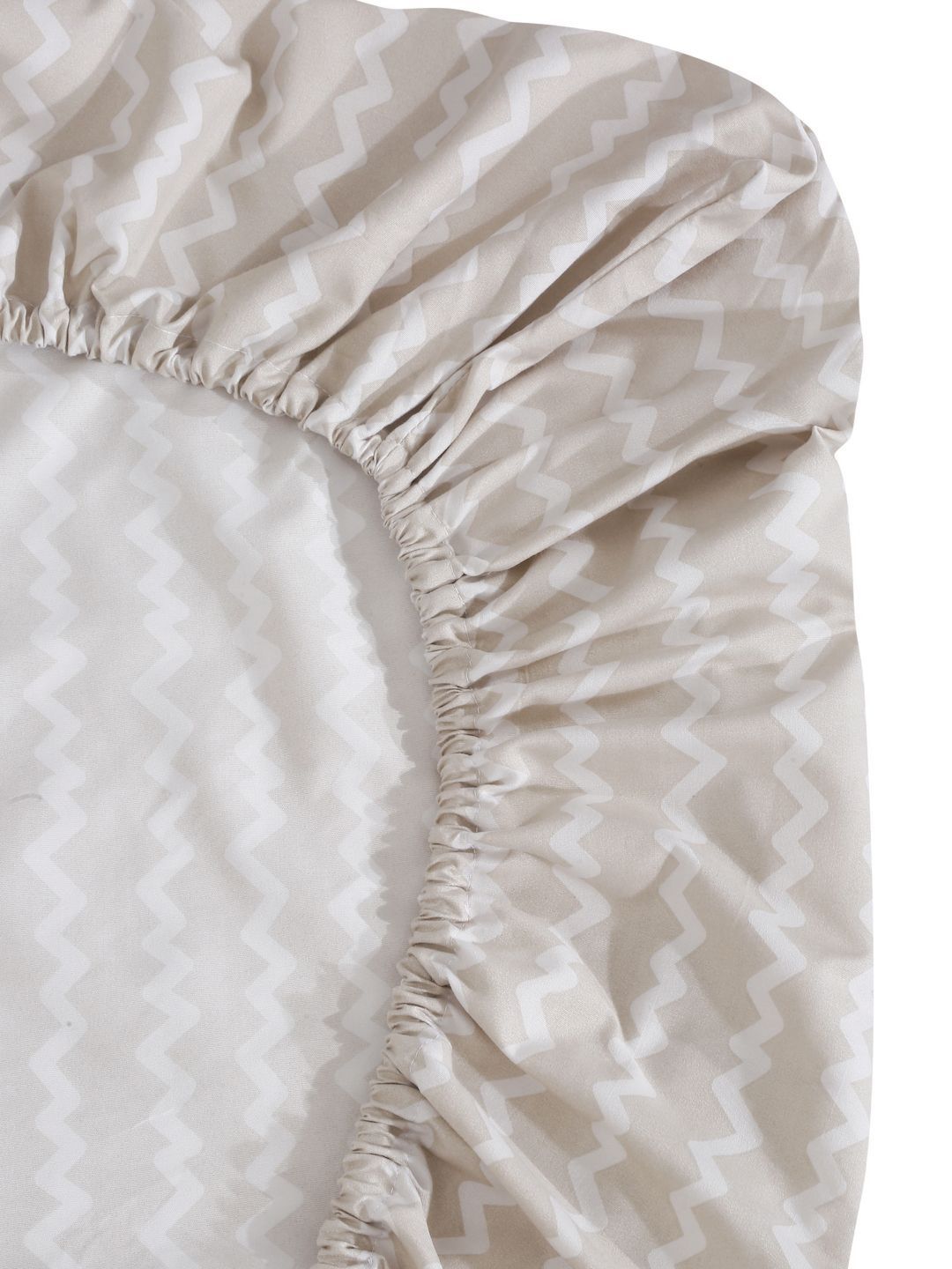 Myntra Elegant Homes Beige Chevron Cotton 300 TC Fitted King Cadar Tempat Tidur Halus dengan 2 Sarung Bantal-98 x 87 inci