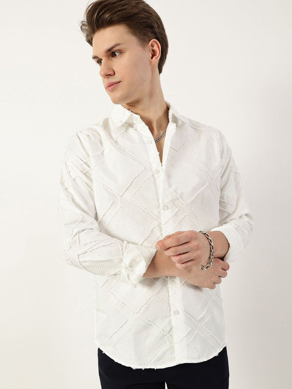 Thomas Scott Men Premium Spread Collar Textured Slim Fit Casual Shirt