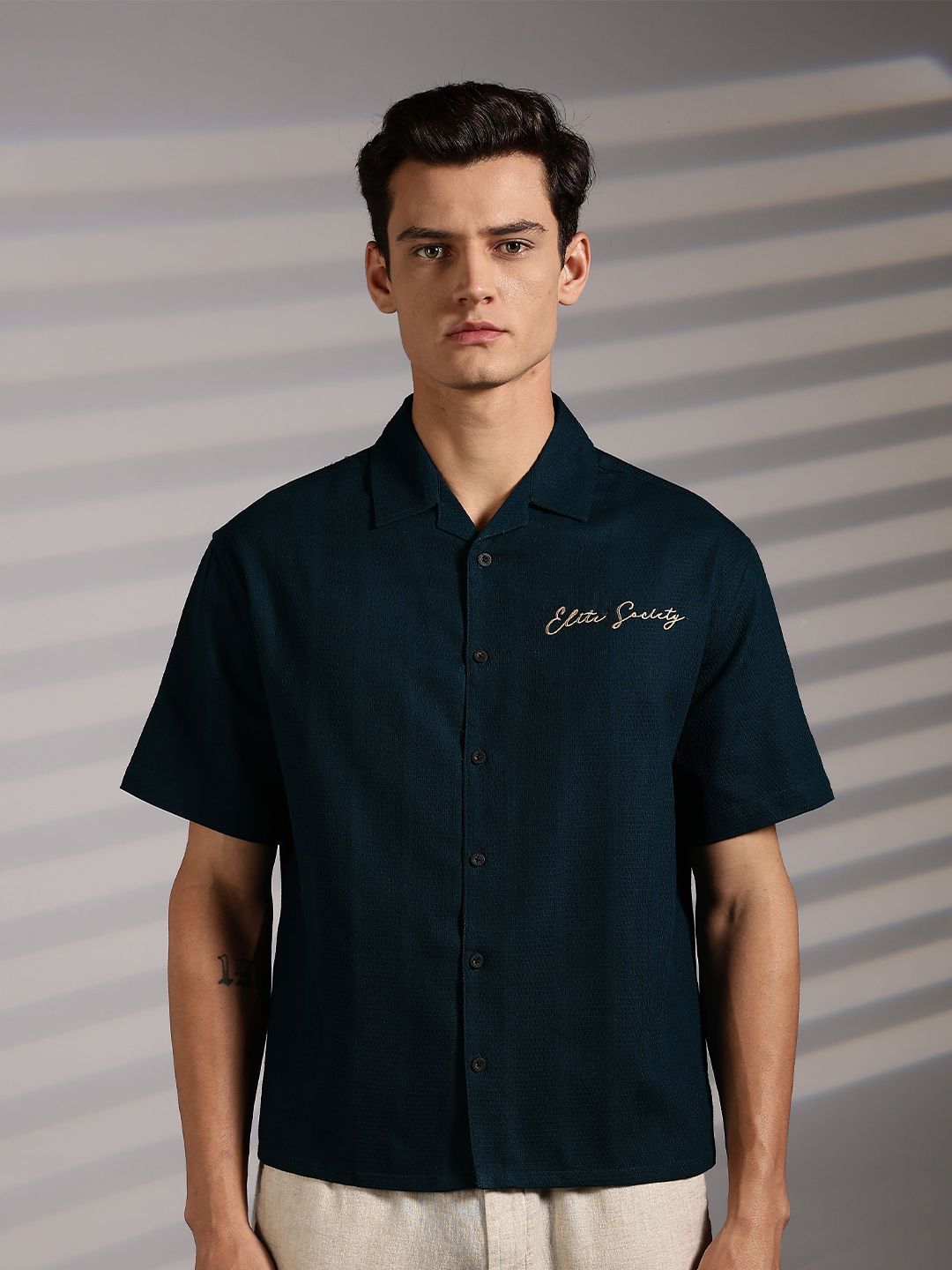 Eszett Elite Society Overized Boxy Fit Cuban Collar Cotton Shirt