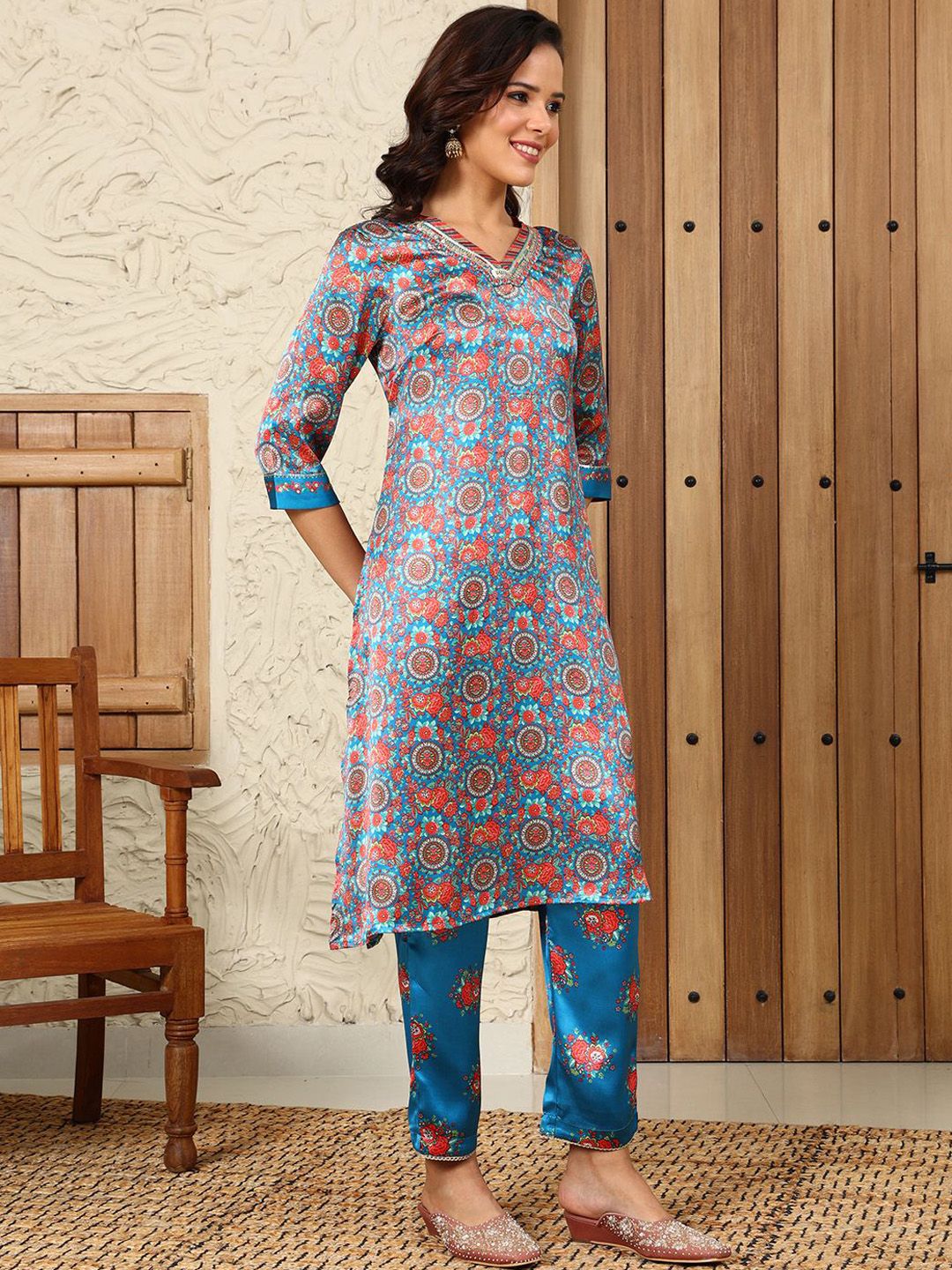 W Women Floral Printed Regular Kurta with Trousers & With Dupatta