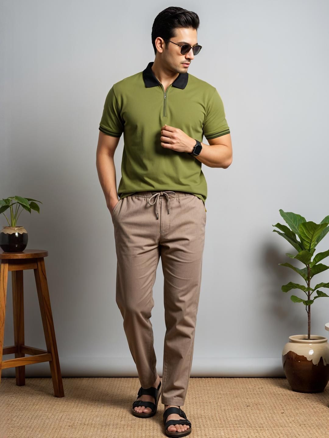 ADRO Men Olive Cotton Tshirts