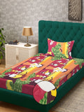 KLOTTHE Kids Yellow Printed 400 TC Cotton Fitted Single Bedsheet Set  2.2 m x 1.5 m