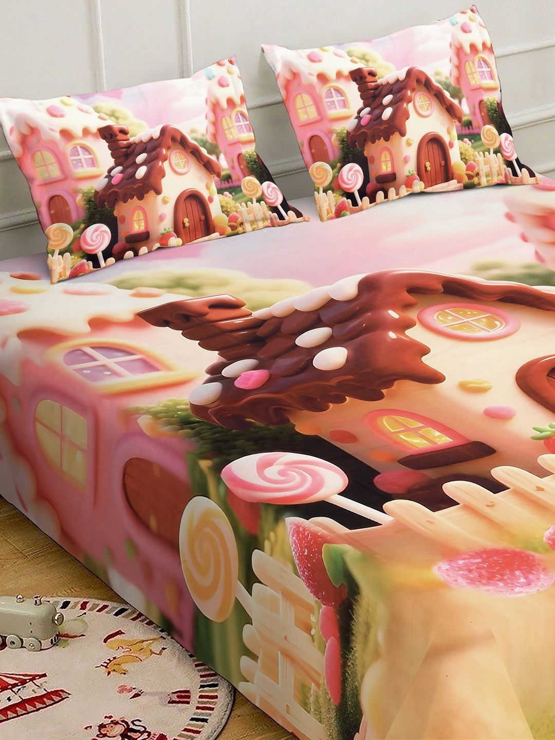 KLOTTHE Brown Cartoon Characters Polycotton Regular 400 TC King Superfine Bedsheets